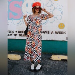 NWT Dressed in LALA Palm Springs Smocked Dress in Lions, Tigers, Check, Oh My!